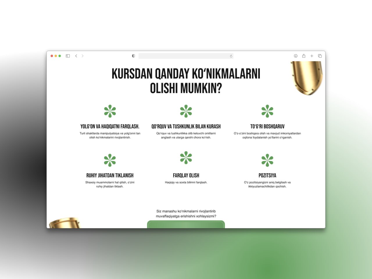🌐 Abdukarim Mirzayev - Tuzoqlardan qutilish san'ati kursi uchun sotuv sayti - 3