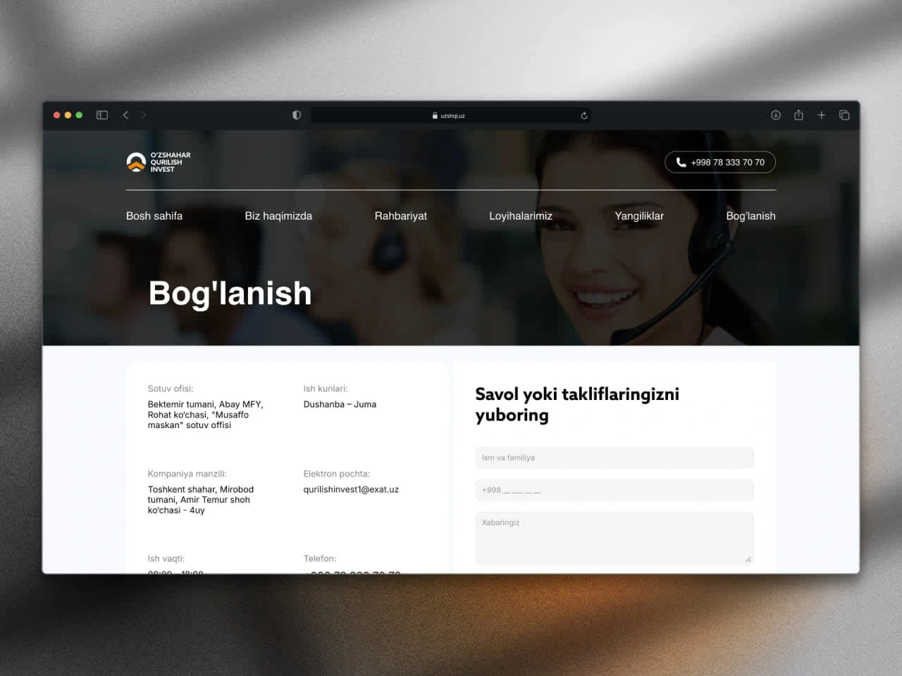 ๐ UzQurilish Invest - qurilish kompaniyasi uchun tayyorlangan korporativ vebsayt - 8